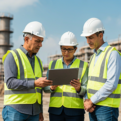 Engineers reviewing tablet
